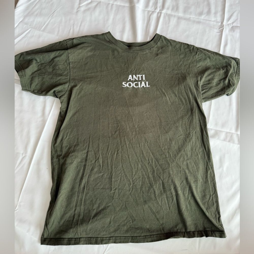 Anti-Social Embroidered Olive Green T-Shirt